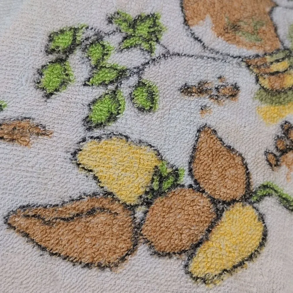 vintage 70s Terry cloth round‎ tablecloth herbs mushroom tablecloth boho